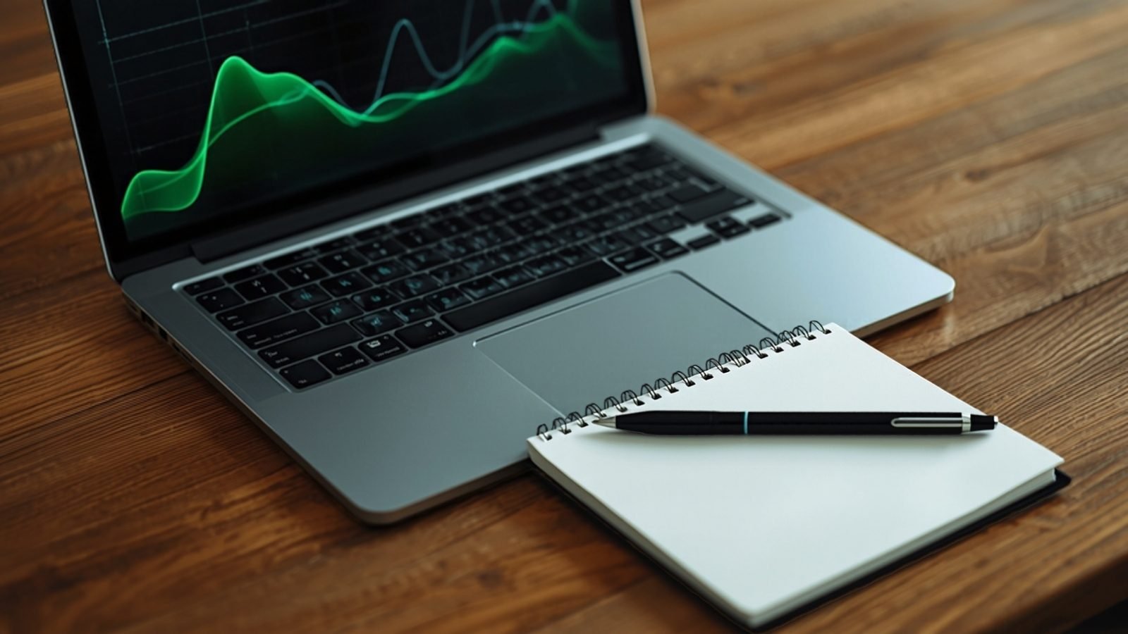 A laptop showing an analytics dashboard with traffic charts